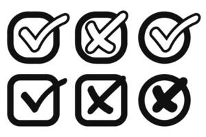 Bold Black Checkbox and Cross Icon Set vector