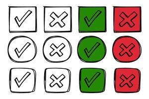 Hand-Drawn Checkbox and Cross Icons Collection vector
