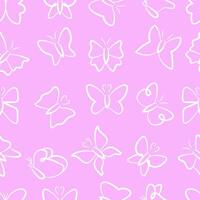 Seamless Butterfly Line Drawing Pattern isolated on pink background. vector