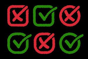 Fuzzy Hand-Drawn Checkbox and Cross Icons Collection vector