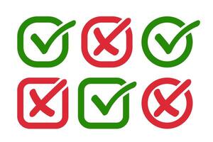 Checkmark icons green and red right and wrong choices on isolated white background. Check mark true and false symbol tick sign. Approved symbol. vector