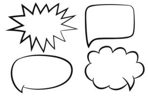 Cartoon speech bubbles in various shapes, including starburst, cloud, and rectangular forms. vector