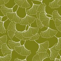 Seamless pattern hand- drawn gingko leaf on green background. vector