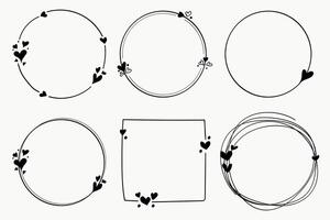 Hand Drawing Doodle Hearts Circle and Rectangle Frame Collection vector
