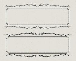 Rectangular horizontal doodle branch frame with round leaves collection vector