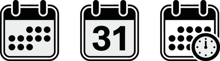 Three calendar icons showing different time representations vector