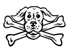 Old Golden Retriever Dog Biting Cross Bone Crossbones Mascot vector