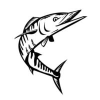 Wahoo or Acanthocybium Solandri Jumping Up Retro Mascot vector