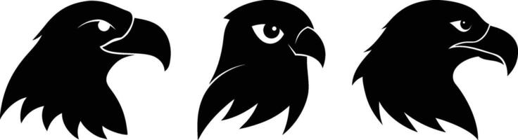 Set of Three Eagle Head Silhouettes in Black Isolated on White Background for Logos and Emblems, Isolated vector