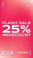 Flash sale banner with 25 Percent Discount offer, bold white text on vibrant pink gradient mesh background with modern graphic elements, Social Media Post Design for Product sales and Marketing vector