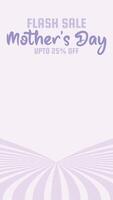 Minimalist Mother's Day flash sale vertical banner with soft purple tones and abstract wave background offering up to 25 Percent off Post Design vector