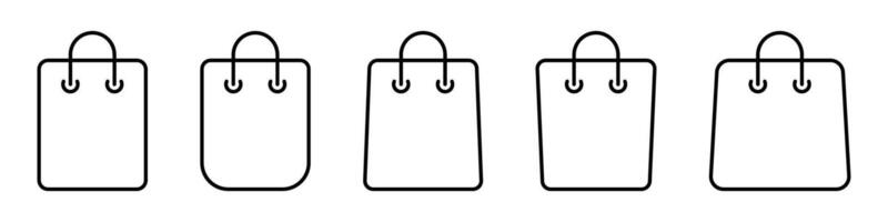 Paper bag line icon. Shopping bag line icons set. vector