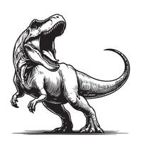 Dinosaur roaring on plain background, black line art, white background, clean outline art vector