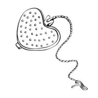 Line art tea strainer in Victorian style, illustration. Hand drawn contour sketch on isolated background. Linear vector