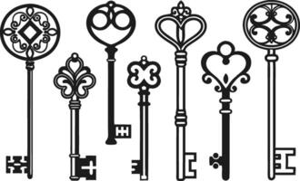 Solid Black Key Design Bundle with Symbolic and Ornate Styles vector