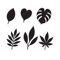 Black Leaf Icons Set, Simple Foliage Graphics, Botanical Symbol Illustrations, Nature Plant Art vector