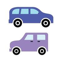 Blue Car Icons Set, Simple Automobile Graphics, Vehicle Symbol Illustrations, Transportation Sign Art vector