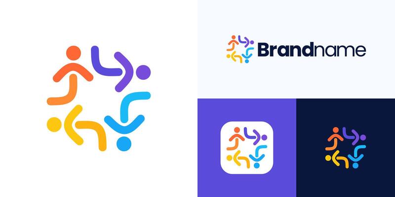 Global community logo icon design editable, human organization for teamwork, family happy together, health care, social networking group, symbol people abstract or children colorful for identity