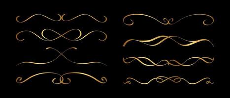 Elegant Gold Calligraphic Divider Separator Set in Victorian Cursive Flourish Style vector