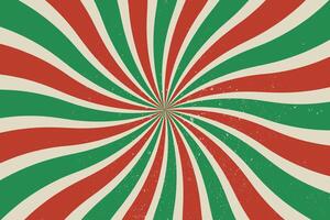 Vintage Red Green Grunge Retro Circus Rays Background with Festive Swirl Twist vector