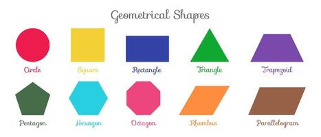 Colorful Geometrical Shapes Illustration with Circle, Square Rectangle Oval, Triangle Rhombus Shape Isolated on White Background for Children vector