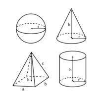3D Geometric Shapes Edges Illustration with Radius and Height, Side Dimensions for Formula and Calculations vector