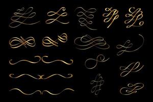 Gold Calligraphic Swirl Filigree Divider Separator Set in Victorian Cursive Style vector
