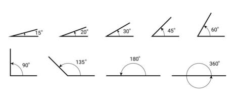 Geometric Angles of 360, 180, 90, 60, 45, 20 Geometry Degrees vector