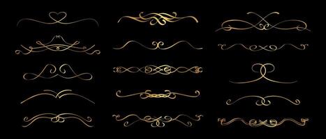 Gold Calligraphic Divider Separator Set in Victorian Cursive Flourish Style vector
