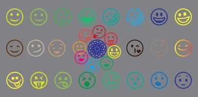 Round emoji icons set. Different type of funny faces for different mood and emotions expression vector
