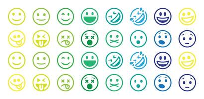 Set of emoji happy and sad faces line art vector