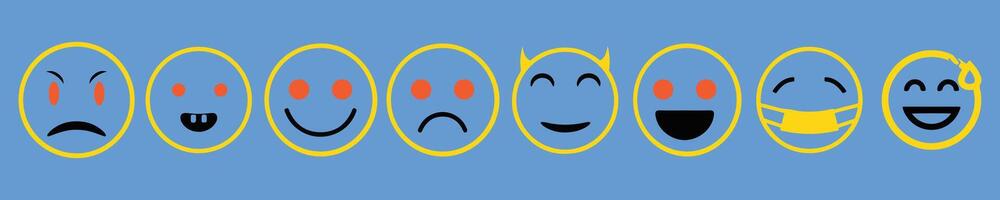 Set of emoji happy and sad faces line art icon for mobile app and websites vector