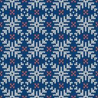 Scandinavian knitted seamless pattern. Norwegian native style sweater with snowflakes. Wool texture. Winter holiday blue background. vector