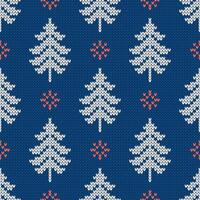 Winter traditional knitted pattern. Scandinavian style sweater. Seamless wool texture. Illustration with snowflakes and Christmas trees, holiday background. vector