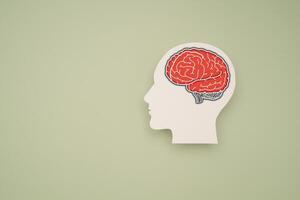 A brain shape symbol on a green background. Space for text. photo