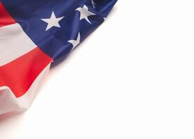 Part of the American flag is on a white background. Space for text. Top view. photo