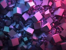 Colorful 3D cubes create an abstract, textured background with shades of blue, pink, and purple. photo