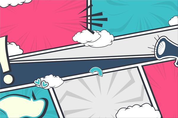 Comic books dialog bubbles template, banner for digital marketing, pop art cartoon layout template