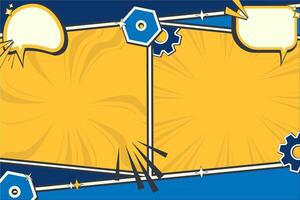 comic book background with speech bubbles and gears, labor day background with comic layout vector