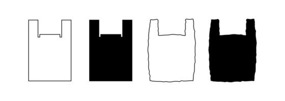 outline silhouette Plastic shopping bag icon set vector