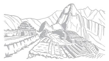 machu picchu antiguo inca ciudadela en el Andes montañas dibujado a mano ilustración vector