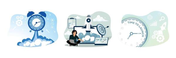 Time management and productivity concepts for launching projects. vector