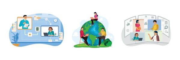 Work from anywhere and communicate with colleagues online. vector