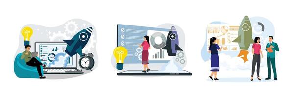 Project initiation, workflow processes, and project closure. vector