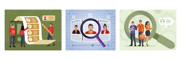 Job Applicant List. Highlighting Candidate Profiles Choice. Reviewing CV. vector