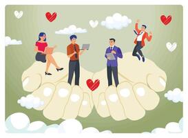 Caring Hands Brings Tiny Office Employees As a form of Support and Protection. vector