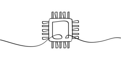 continuous line drawing of microchip symbol. abstract line art illustration vector