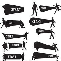 Start ribbons banner element set silhouette bundle with decorative label and scroll banner shapes for use vector