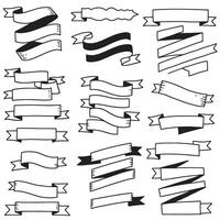 Minimal vintage outline art ribbon banner set bundle silhouette variation design with curled scrolls vector