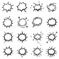 Decorative doodle line burst shapes with glowing sparkle stars and silhouettes ideal for creative design illustrations vector